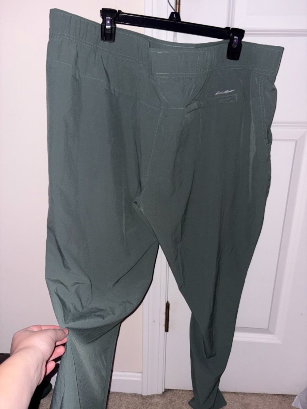Eddie Bauer athletic pants, solid sage green, women's size XXL.